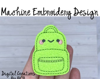 Kawaii Backpack Feltie Embroidery Design: School Bag File (Digital Download)