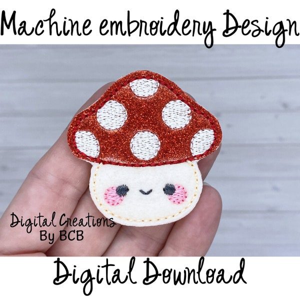 Kawaii Mushroom feltie applique embroidery design, digital machine embroidery file, in the hoop embroidery