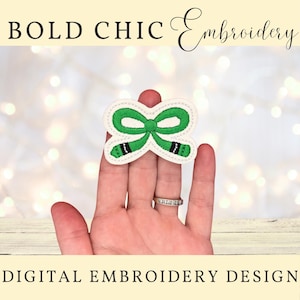 Crayon Bow Feltie Embroidery Design – Satin Stitch – Planner Clip, Badge Reel – Digital File