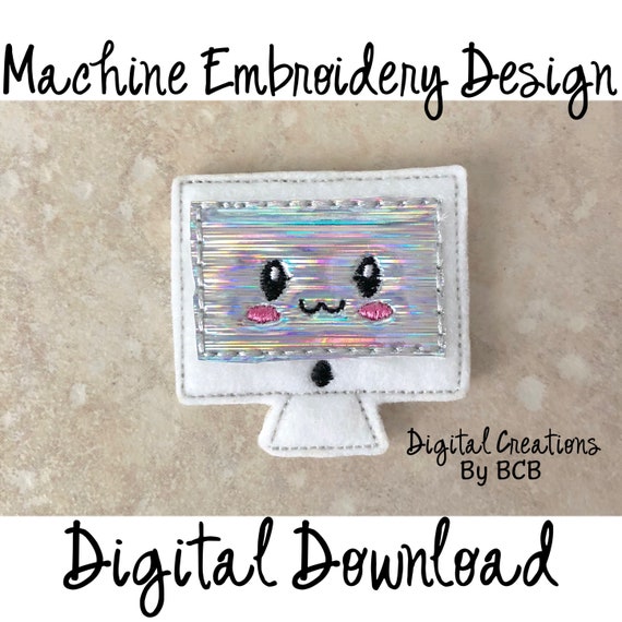 Kawaii Computer Feltie: Machine Embroidery Design (Digital Download)