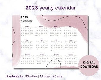 2023 Printable Calendar | Yearly Calendar | Minimalist Calendar | Abstract Print Calendar | Digital Calendar | Blush Pink