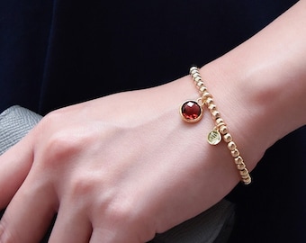 Garnet Bracelet • Birthstone Bracelet • Natural Gemstone • Gift for Her • Gift for Mom • Gold Plated Beaded Bracelet