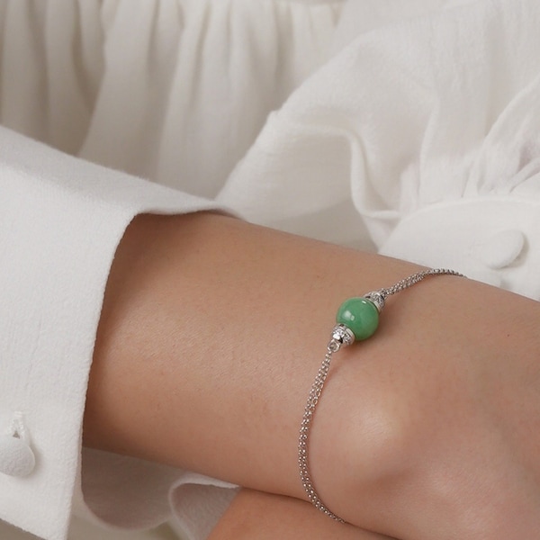 Bracelet de perles de jade vert pomme naturel