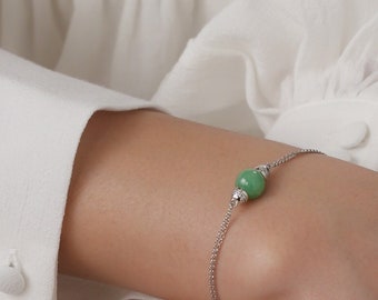 Natural Apple Green Jade Bead Bracelet