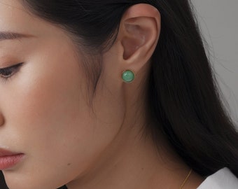 Natural Apple Green Jade Earring Studs