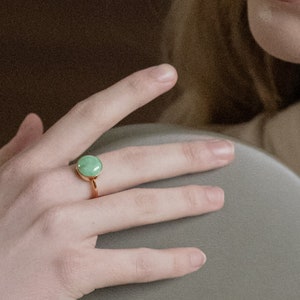 14K/18K Solid Gold Option - Natural Apple Green Jade Ring