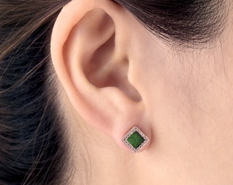 Natural Green Jade Earring Studs