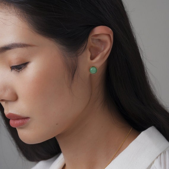 Natural Apple Green Jade Earring Studs Etsy