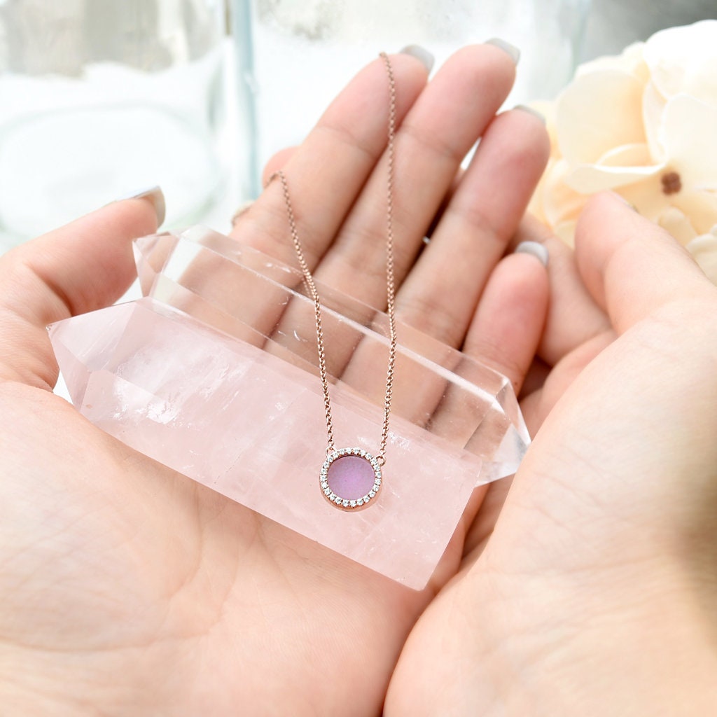 Set Collana E Orecchini In Giada Lavanda Naturale AAA 10mm - Fatto A Mano