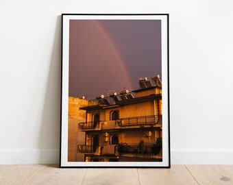 Golden Hour Double Rainbow. Kalamata, Greece. September 2023. Photographic Print.
