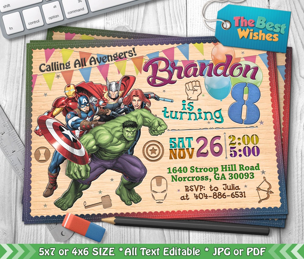 The Avengers Invitation Avengers Birthday Party Marvel Etsy