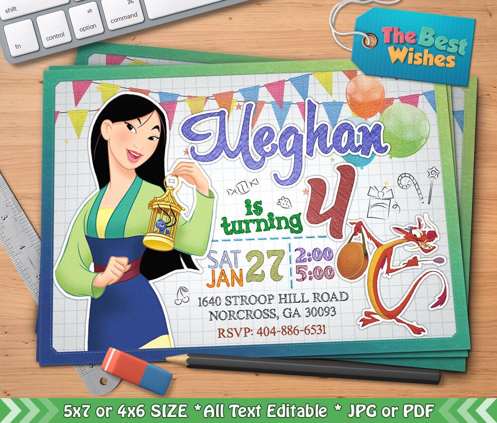 Mulan Invitation Mulan Birthday Party Princess Mulan | Etsy