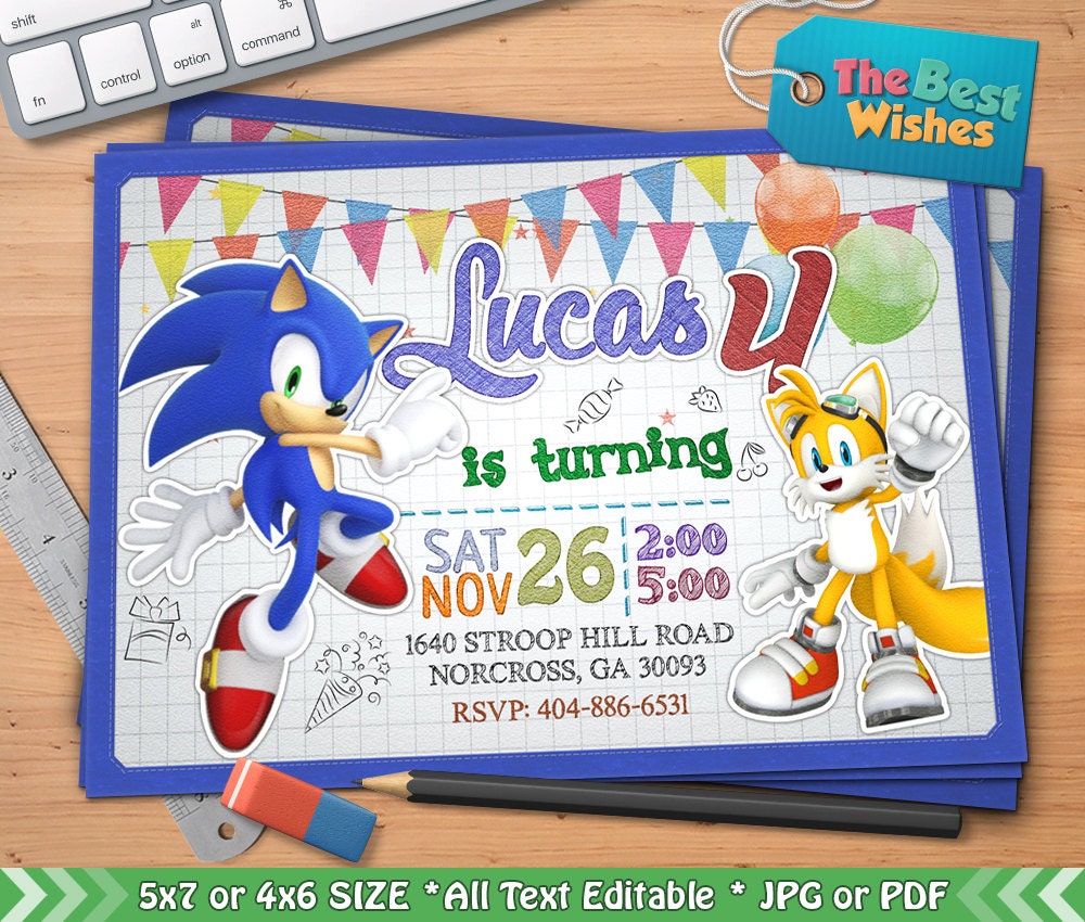Sonic Invitation Sonic Birthday Party Hedgehog Game
