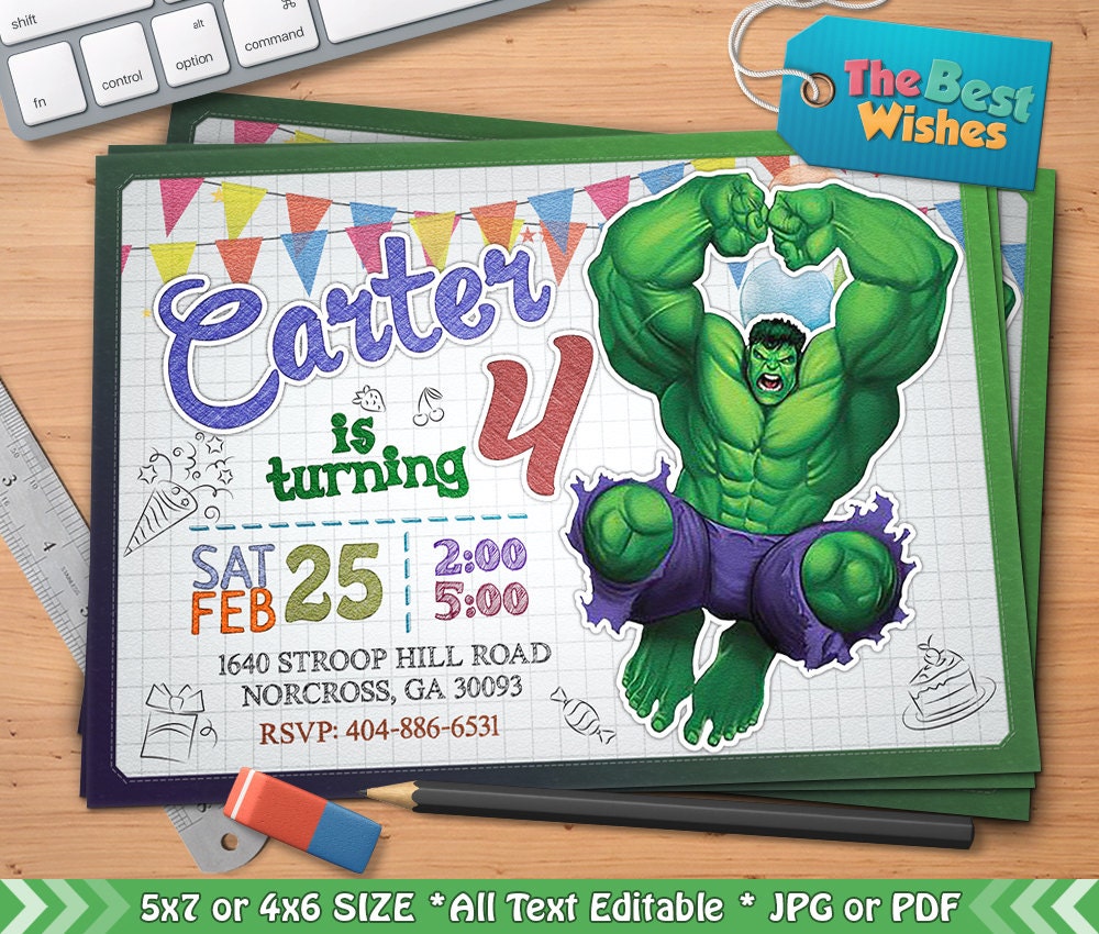 The Incredible Hulk Invitation Hulk Birthday Party Avengers Etsy