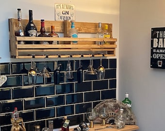 Wall Mounted Reclaimed Wooden Gin Bar | Wine Rack | Cocktail Bar | Mini Bar | Drink Rack | Home Bar