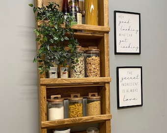 Handmade Rustic Wooden Floating Kitchen Unit | Kitchen rack | Wall Mounted | Kitchen Storage | Spice Shelf | Herb Rack