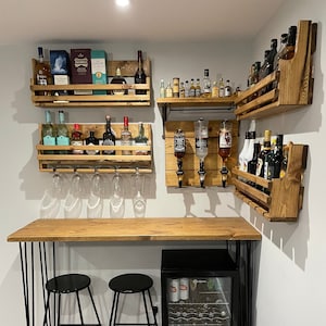 Wooden Wall Mounted Garden Bar, Outside or Indoor Bar - Gin, Wine, Beer - Summerhouse, Mancave, Pub Shed