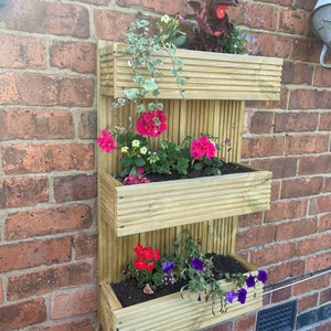 Floating Wooden decking wall mounted tiered planter - patio garden herb display