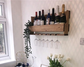 Wall Mounted Wine Rack/glass Holder Glasses Pallet Wooden