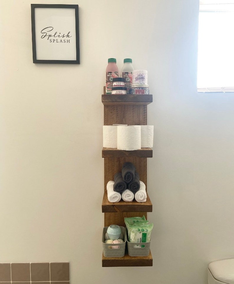 Bathroom Shelving Unit Rustic Bathroom Wooden Shelving Tower Etsy