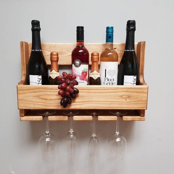 Wall Mounted Wine Rack Glass Holder 4 Glasses Pallet Wood Idea Etsy