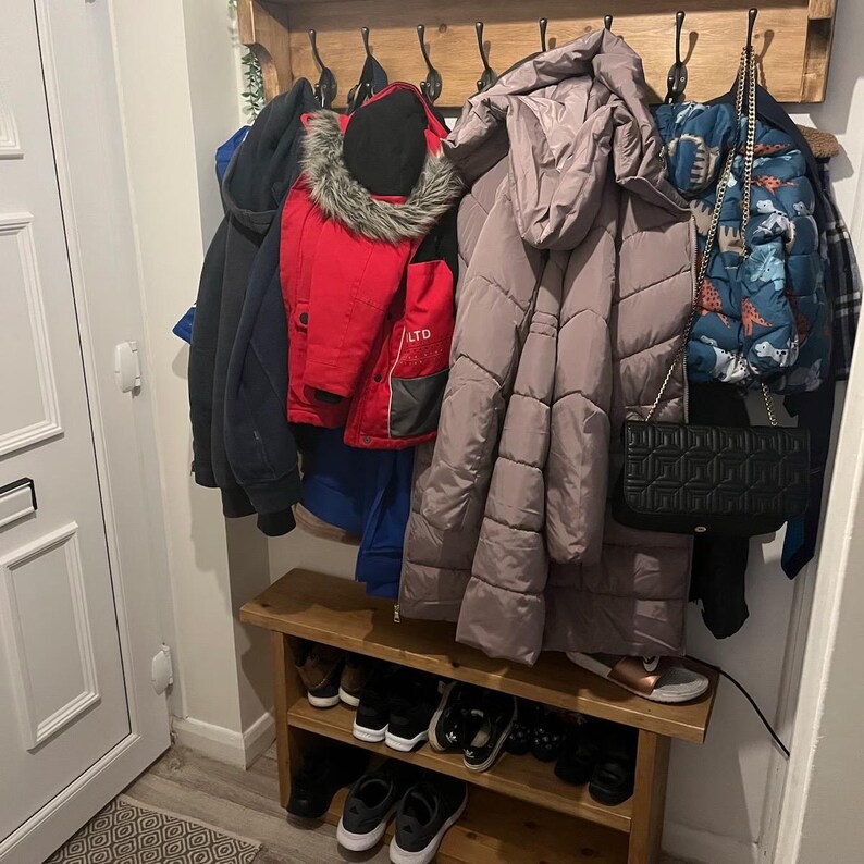 Handmade Wooden Shoe Bench: Farmhouse Entryway Freestanding storage image 18