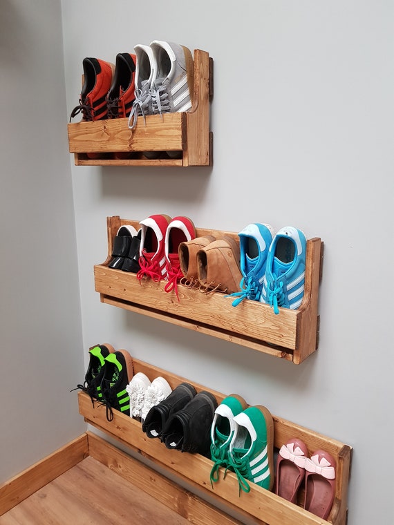 A Set of 3 Upcycled Small, Medium and Large Reclaimed Wooden Shoe Racks  Rustic Vintage Shoe / Display Shelf Space Saver Shoe Storage 