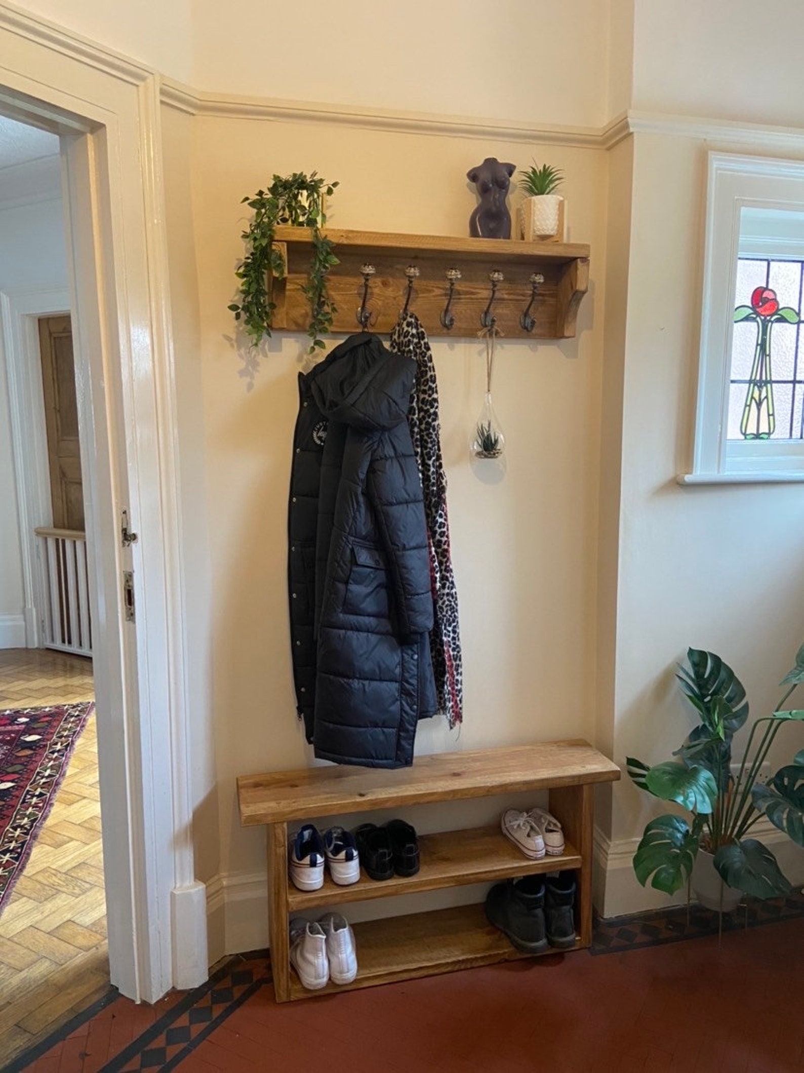 Rustic Reclaimed Wooden Coat Rack Coat Hooks With Shelf Wall Etsy UK