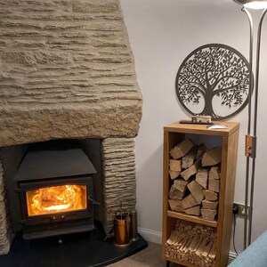 Handmade Slim Quebec Pine Wooden Log Store | Firewood & Kindling Storage | Modern Log Burner Wood Holder image 6