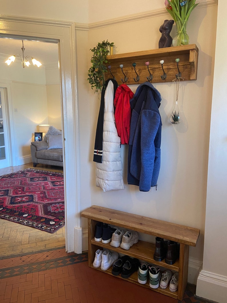 Rustic Reclaimed Wooden Coat Rack Coat Hooks With Shelf Wall Etsy UK