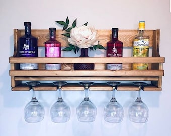 Gin and Tonic Bespoke Medium reclaimed wooden floating gin and tonic spirit rack