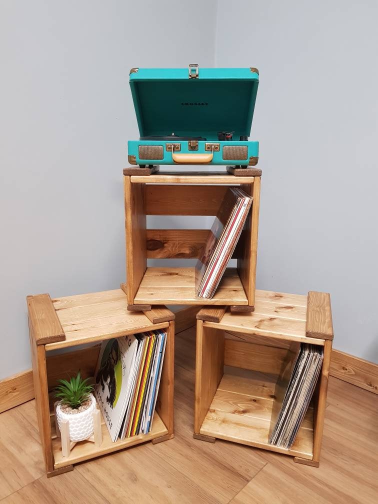Reclaimed Wood Vinyl Record Storage Crate: Stackable LP Media Unit