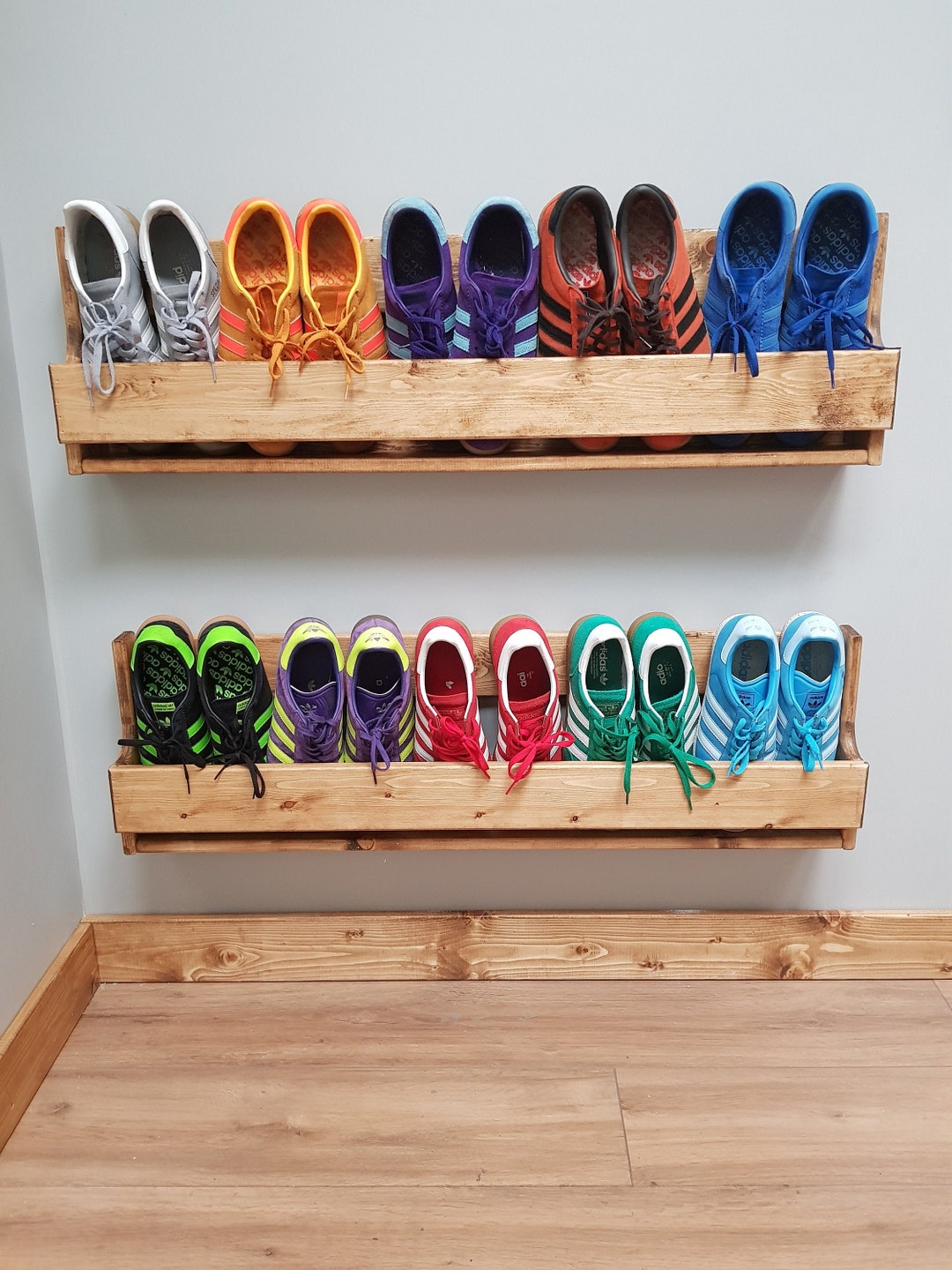 Unique Shabby Chic Pallet Wood Floating Shoe Rack Ideal Storage 