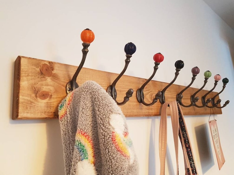 Chunky Wooden Coat Rack Vintage Reclaimed Handmade Coloured Etsy