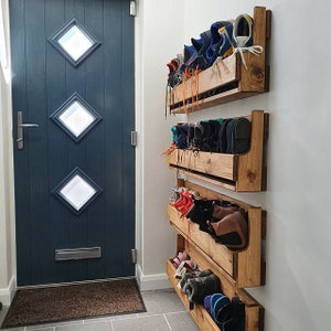 Unique shabby chic pallet wood floating shoe rack ideal storage image 1