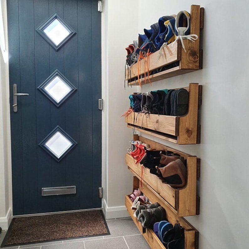 Unique shabby chic pallet wood floating shoe rack ideal storage