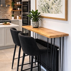 Rustic Chunky Wooden Tall Breakfast Bar Table with Metal Heavy Duty Hairpin Legs, Dining Table, Coffe Table, Variable Height