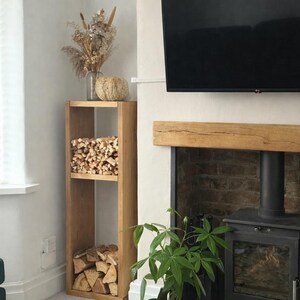 Handmade Slim Quebec Pine Wooden Log Store | Firewood & Kindling Storage | Modern Log Burner Wood Holder image 4