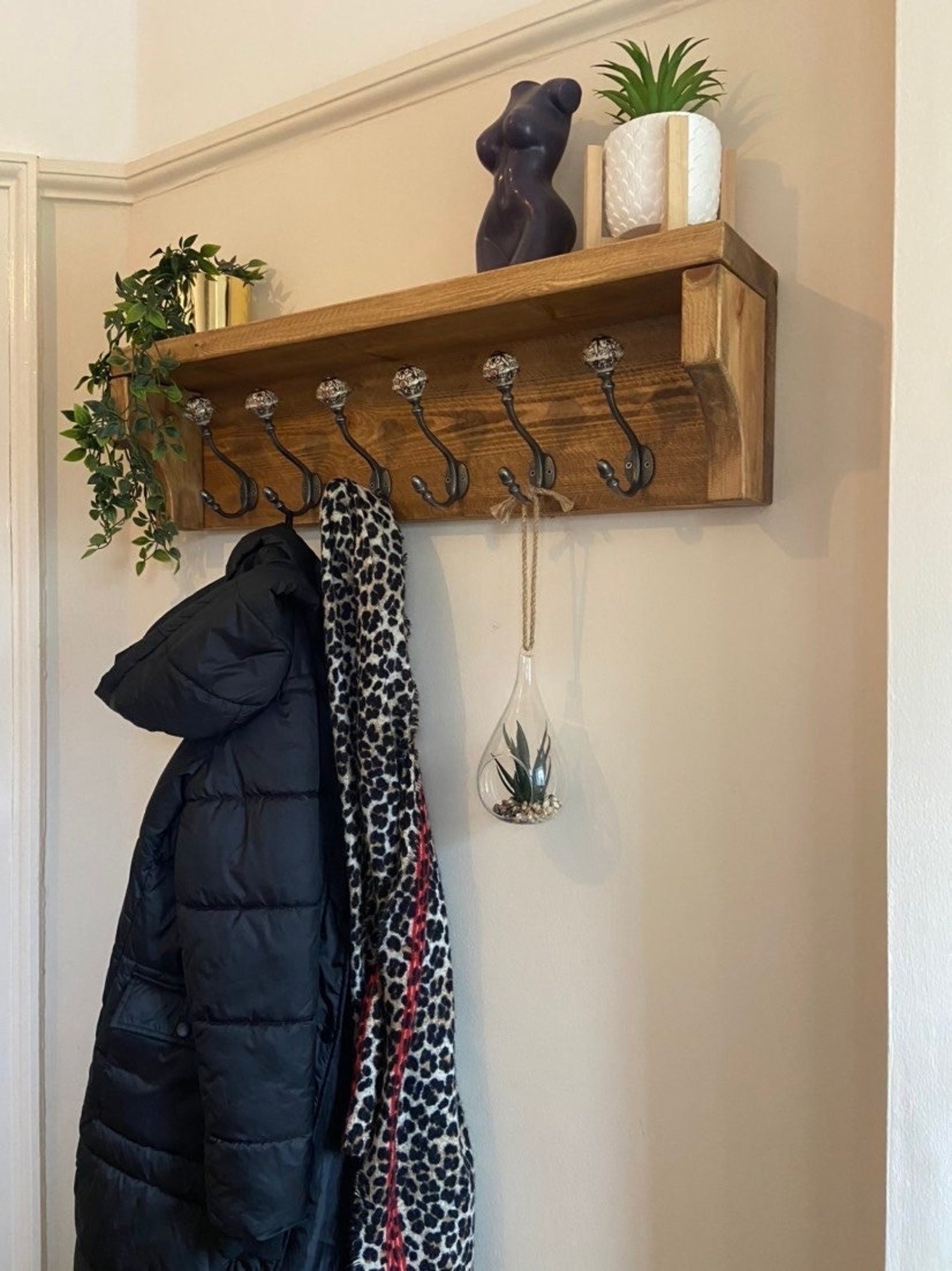 Rustic Reclaimed Wooden Coat Rack Coat Hooks With Shelf Wall Etsy UK