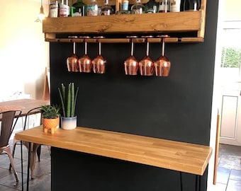 Handmade Wooden Wine Rack with Glass Holder | Wall Mounted Wine Shelf | Rustic Home Bar Storage