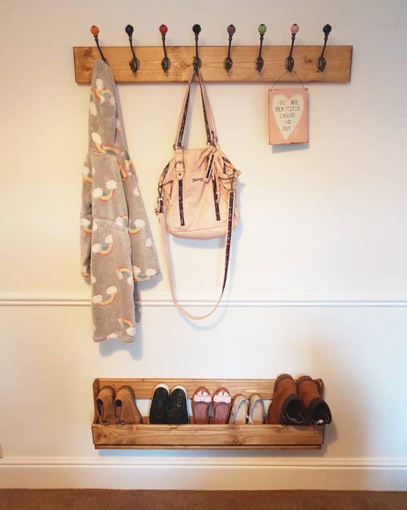 Chunky Wooden Coat Rack Vintage Reclaimed Handmade Coloured Etsy UK