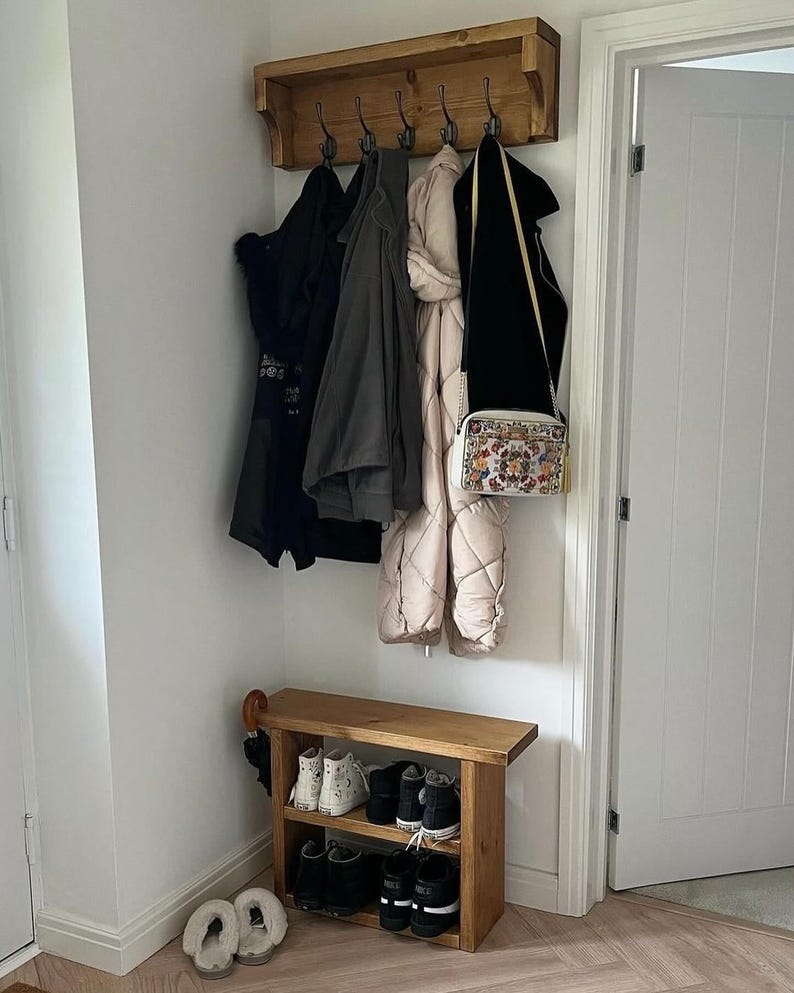 Rustic Scandinavian Wooden Shoe Storage Rack/Bench - 3 Tier Entryway/Mudroom Organiser imagem 11