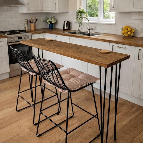 Scandinavian Breakfast Bar With Hairpin Legs, Hallway Radiator Cover, Home Bar, Dining Table, Freestanding Console Table