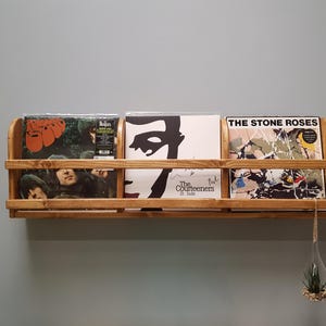 Expositor de discos de vinilo LP de madera reciclada, hecho a mano, triple - Estante de pared imagen 7