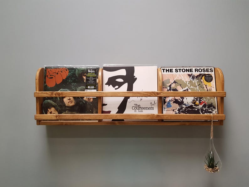 Expositor de discos de vinilo LP de madera reciclada, hecho a mano, triple - Estante de pared imagen 7