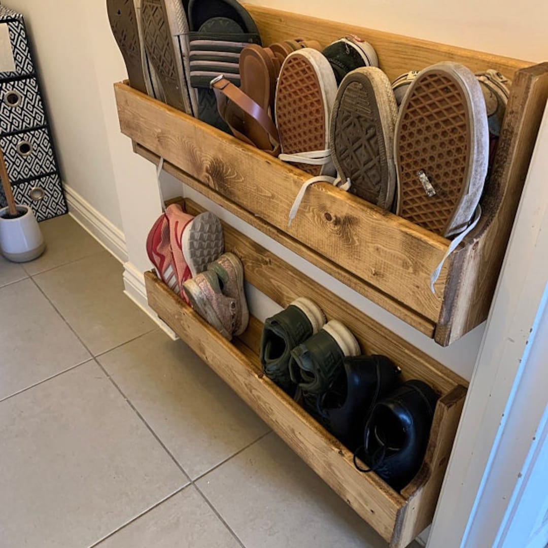 Unique Shabby Chic Pallet Wood Floating Shoe Rack Ideal Storage 