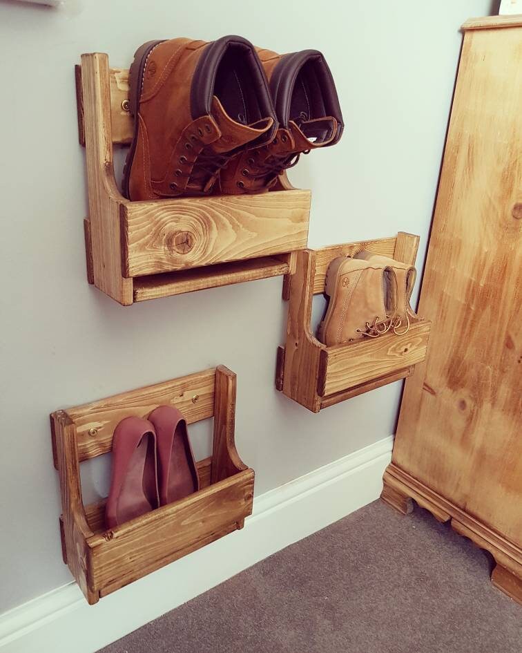 Un conjunto de 3 pequeños, medianos y grandes zapateros de madera  recuperada reciclados Zapato vintage rústico / estante de exhibición Ahorro  de espacio Almacenamiento de zapatos -  México
