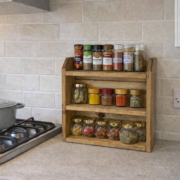 The Spice Nook - Handmade wooden free standing spice rack, coffee station, countertop kitchen shelf