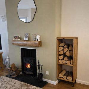 Handmade Slim Quebec Pine Wooden Log Store | Firewood & Kindling Storage | Modern Log Burner Wood Holder image 3