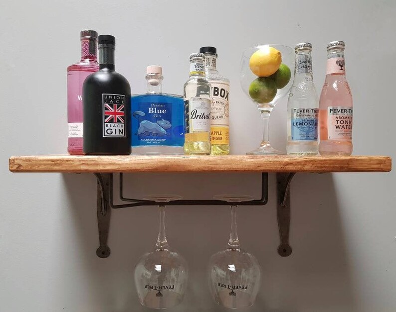 Reclaimed Wooden Wine Gin and Spirit Shelf With Glass Rack Etsy UK